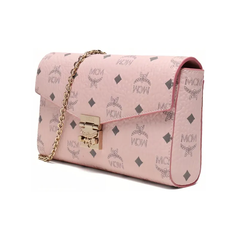 MCM Millie Visetos Leather Envelope Bag, Chain Bag, Crossbody Bag, Shoulder Bag Medium Size Women's Cherry Blossom Pink-1
