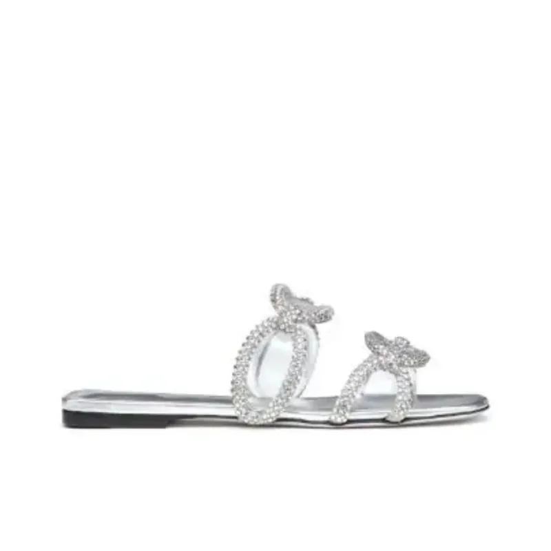 Valentino Chain Embellished Slip On Sandals Silver Women's-1