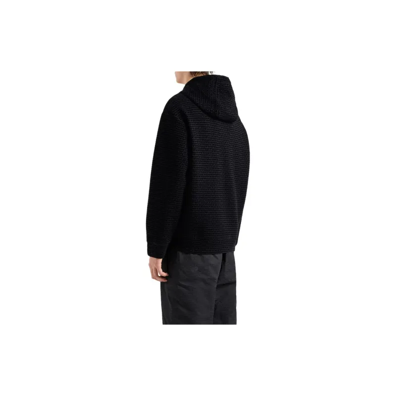 EMPORIO ARMANI Logo Flocked Zip Up Drawstring Hoodie-1