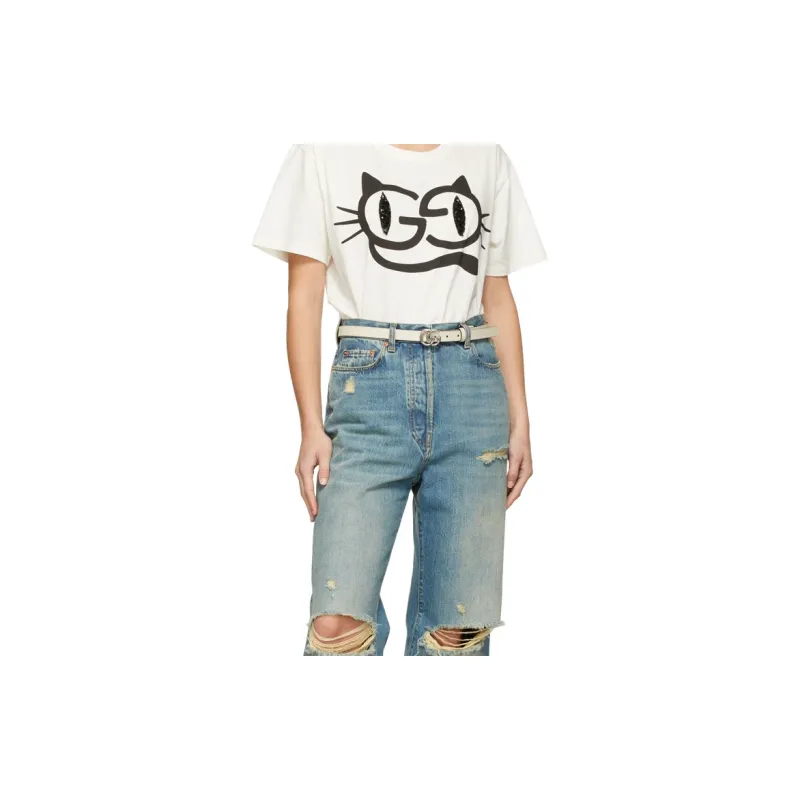 GUCCI Leather Belts Women's White-2