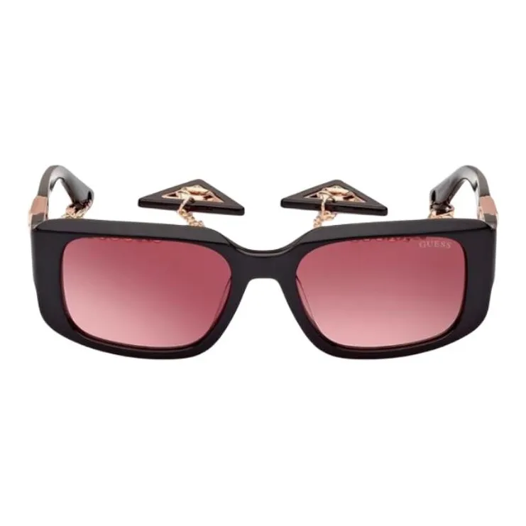 GUESS Stainless Steel Titanium Acetate Rectangular Sunglasses Women's Black-1
