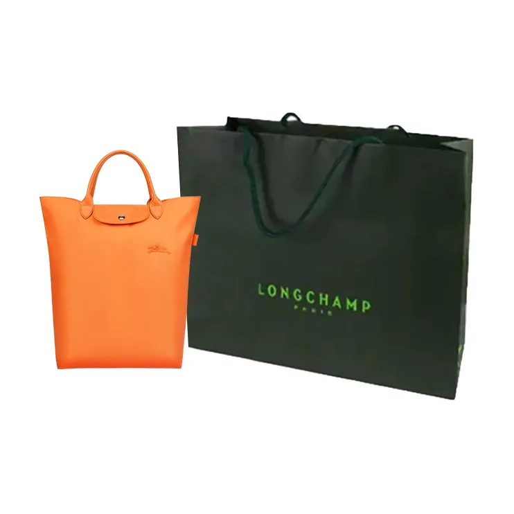 LONGCHAMP Le Pliage Leather With Recycled Polyamide Canvas Handbag Medium Size Women's Orange-7