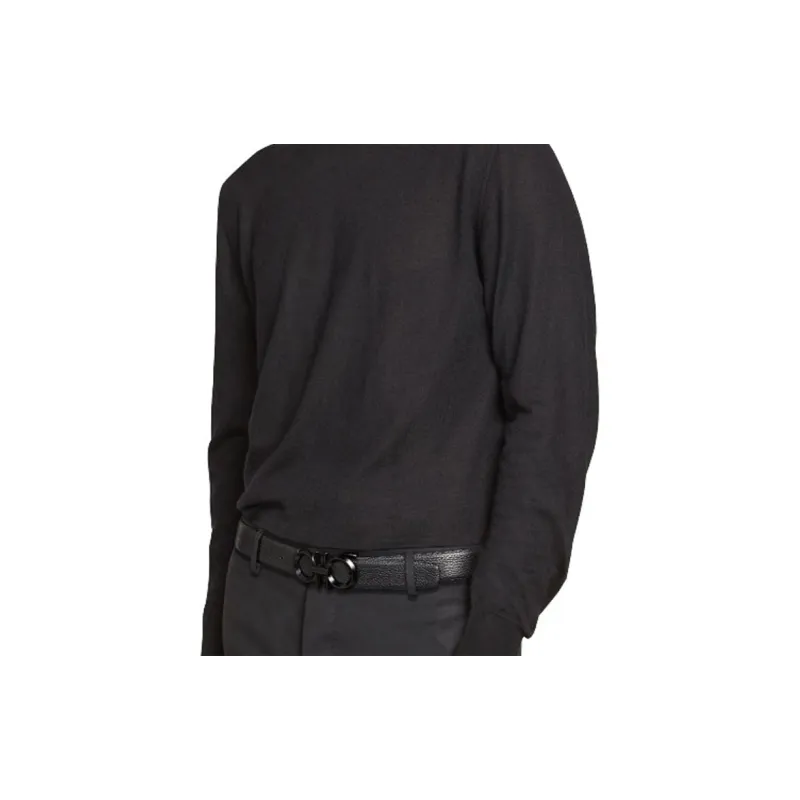 FERRAGAMO Cow Leather Leather Belts Men's Black Width  3.5cm-4