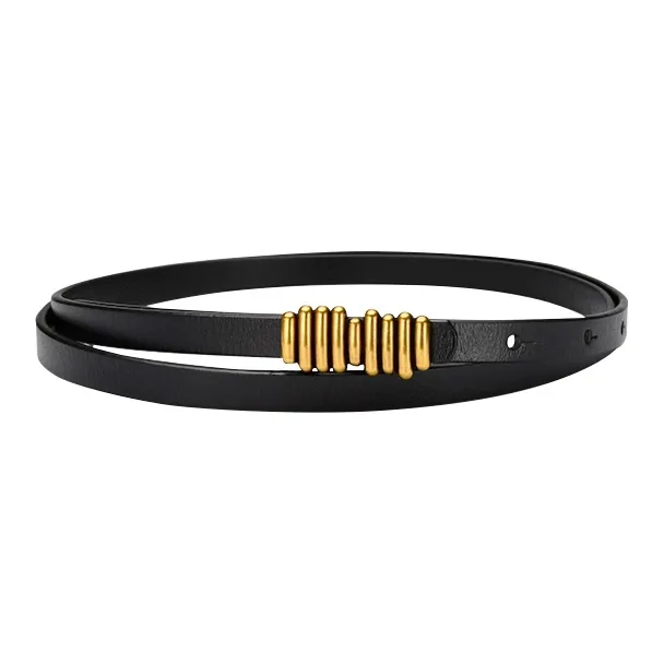 Lanza Black Genuine Leather Decoration With Dressy Jeans Cowhide Alloy Leather Belts Women's 1.8CM-1