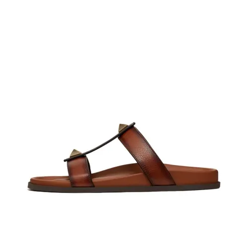 Valentino Roman Stud Slide Slippers Men Brown