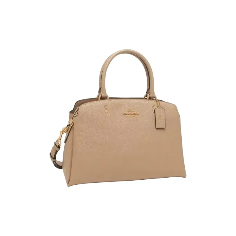 COACH Cross Grain Leather Shoulder Bag, Crossbody Bag, Handbag Large Size Women's Morandi Color Series Wheat-1