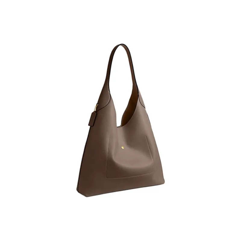 COACH Natural Grain Texture Leather Handbag Shoulder Bag Large Size Women's Dark Lime Gray-2