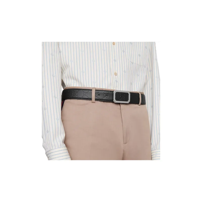 GUCCI Leather Belts Men's Black Width 3.5CM-3