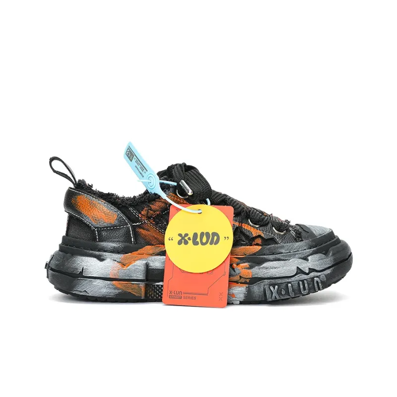 X·LUN Anti Slip And Wear Resistant Height Increasing Low Top Distressed Skateboard Shoes Unisex Graffiti Black-1