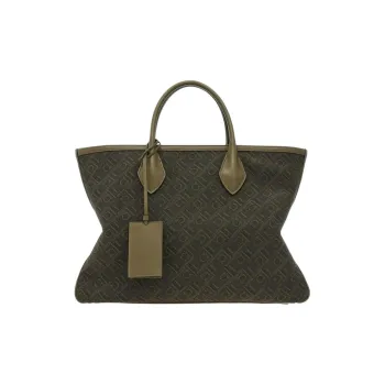 FERRAGAMO Fabric With Calfskin Tote Bag Shopping Bag Handbag Large Size Men's Olive Green