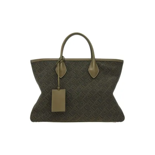 FERRAGAMO Fabric With Calfskin Tote Bag Shopping Bag Handbag Large Size Men's Olive Green
