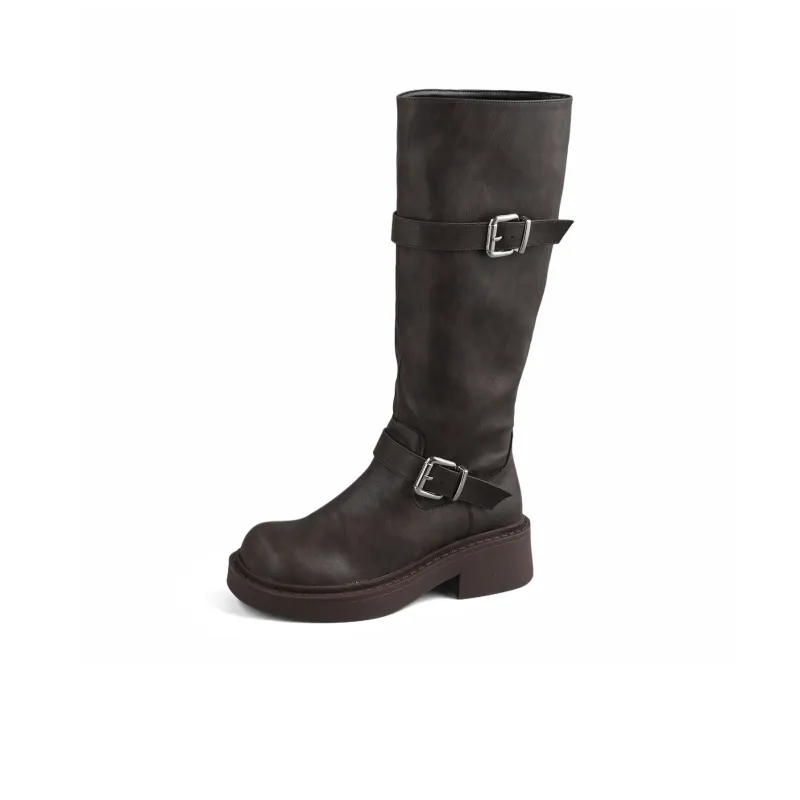 DOLIN COLLECTION Niche Square Buckle Vintage Long Shaft Boots Women's-5
