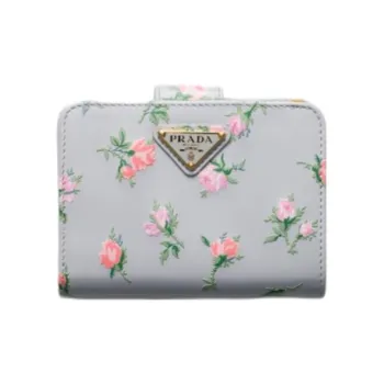 PRADA Leather Wallet Women's Pearl Gray
