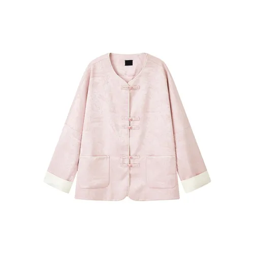 Yu Qianwen Cropped Coats Women's Pink