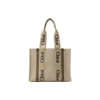 Chloe Woody Linen Tote Bag Shopping Bag Shoulder Bag Handbag Women's Khaki