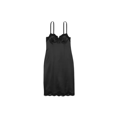 Victoria's Secret Wicked Satin Lace Trim Slip Dress / BLACK Nightgown Women's Black