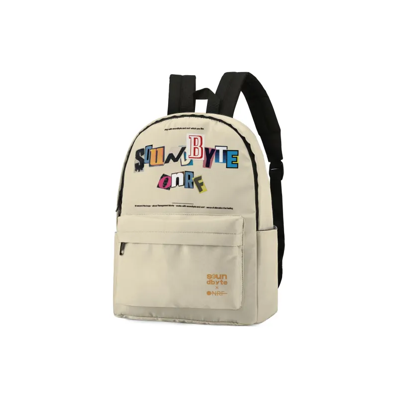 Soundbyte × ONRF Collaboration Polyester Students Backpack Laptop Bag Regular Unisex White-5