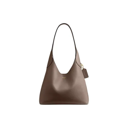 COACH Natural Grain Texture Leather Handbag Shoulder Bag Large Size Women's Dark Lime Gray