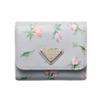 PRADA Leather Wallet Women's Pearl Gray