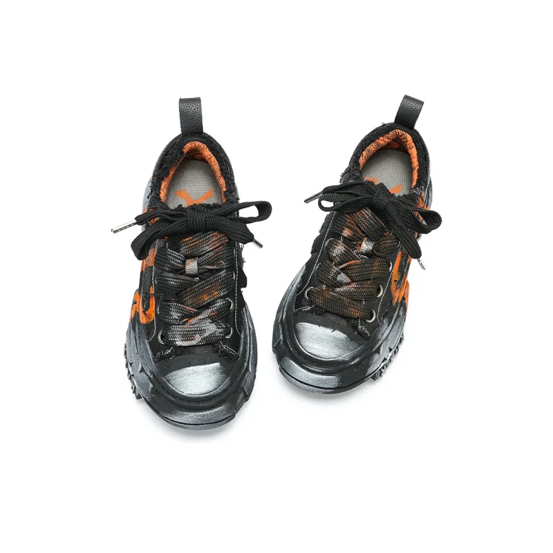 X·LUN Anti Slip And Wear Resistant Height Increasing Low Top Distressed Skateboard Shoes Unisex Graffiti Black-2