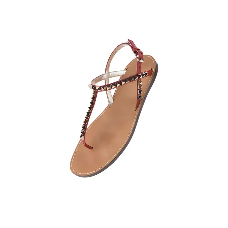 Valentino ROCKSTUD One Strap Sandals Women's Brown Red-3