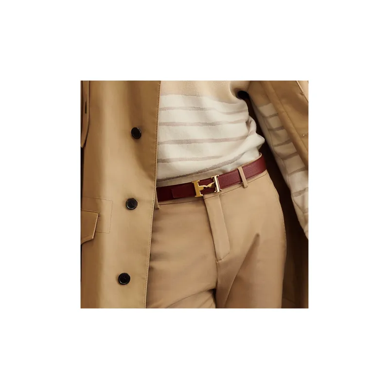 HERMES Logo Pin Buckle Leather Belts Men's Black/Brown Width 3.2CM-2