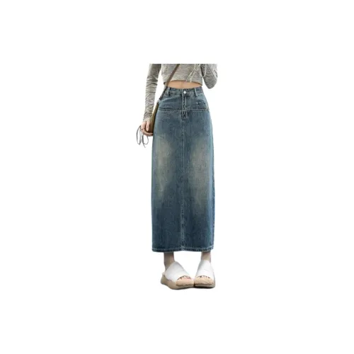 JASONWOOD Denim Long Skirts Women's Vintage Blue