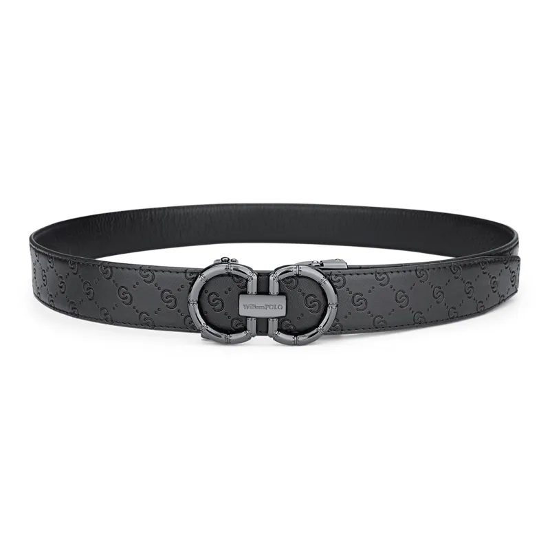 WilliamPOLO Cow Leather Leather Belts Men's Gunmetal 3.5cm Width-3