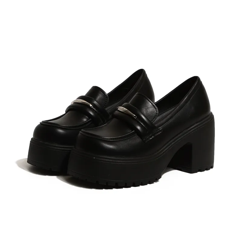 SHUXI Loafers Women's Black Glossy/Black Matte/Brown-8