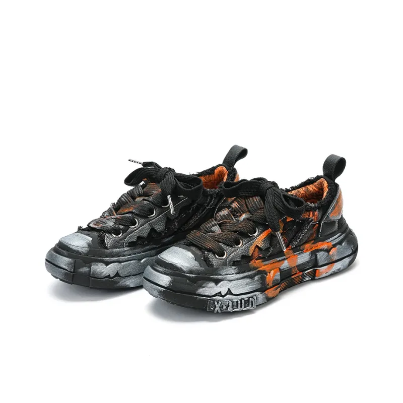 X·LUN Anti Slip And Wear Resistant Height Increasing Low Top Distressed Skateboard Shoes Unisex Graffiti Black-3