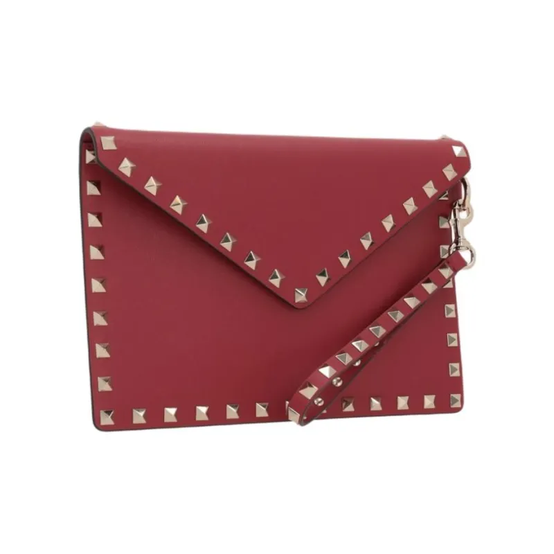 Valentino ROCKSTUD Leather Clutch Women's Red-1