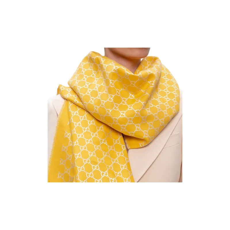 GUCCI Knit Scarf Women's Yellow/Silver-1