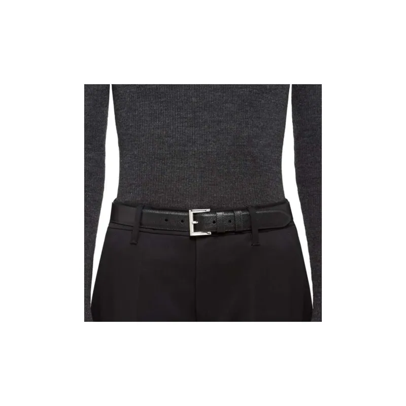 PRADA Saffiano Leather Belt Solid Color Pin Buckle Leather Belts Women's Black Width 3CM-1
