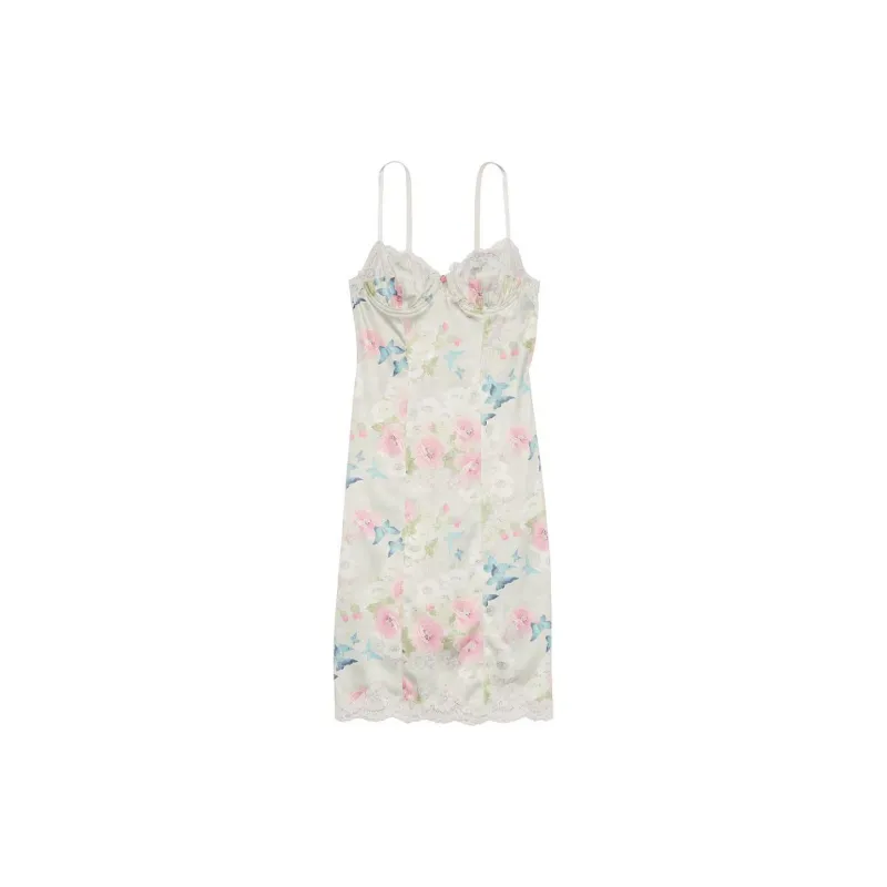 Victoria's Secret Wicked Satin Lace Trim Slip Dress / DELICATE GARDEN Nightgown Women's Refined Garden-0