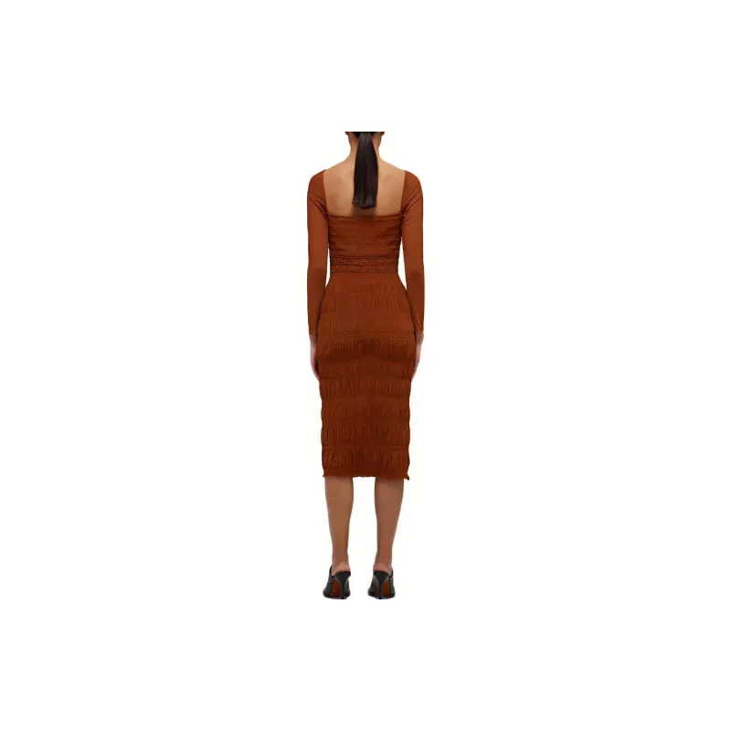 Self portrait SS22 Long Sleeved Dresses Women's Dark Brown-4