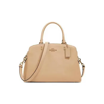 COACH Cross Grain Leather Shoulder Bag, Crossbody Bag, Handbag Large Size Women's Morandi Color Series Wheat