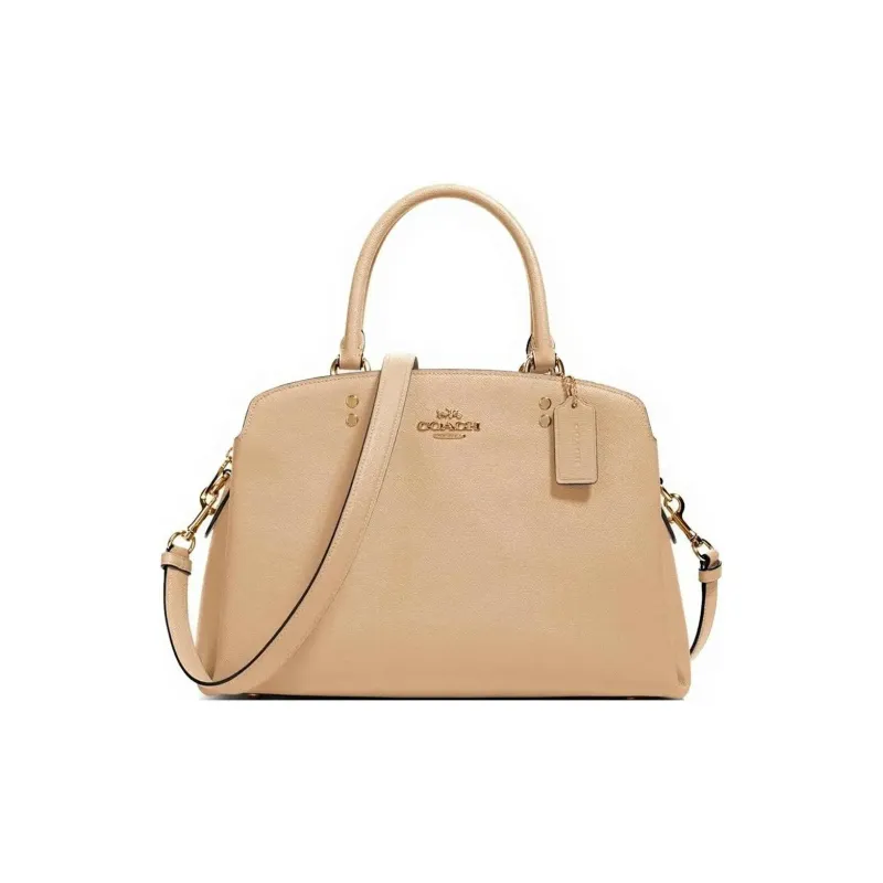 COACH Cross Grain Leather Shoulder Bag, Crossbody Bag, Handbag Large Size Women's Morandi Color Series Wheat-0