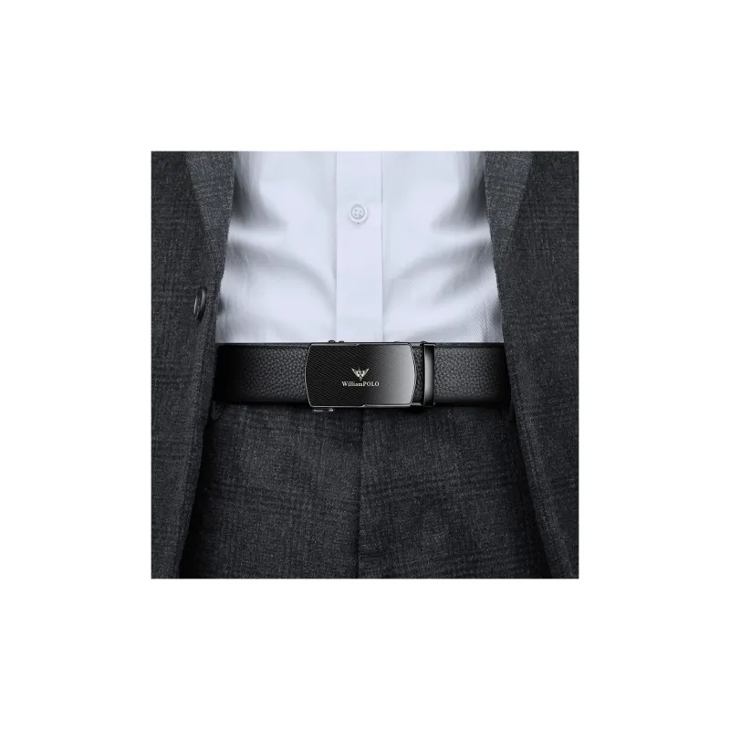 WilliamPOLO Cow Leather Leather Belts Men's Gunmetal 3.5cm Width-3