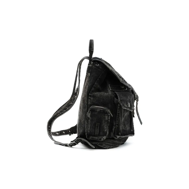 SMFK Coarse Twill Denim Cotton Backpack Regular Unisex Wilderness Black-1
