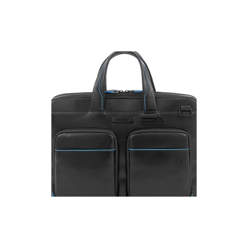 PIQUADRO Leather Briefcase, Handbag Regular Unisex Black-3