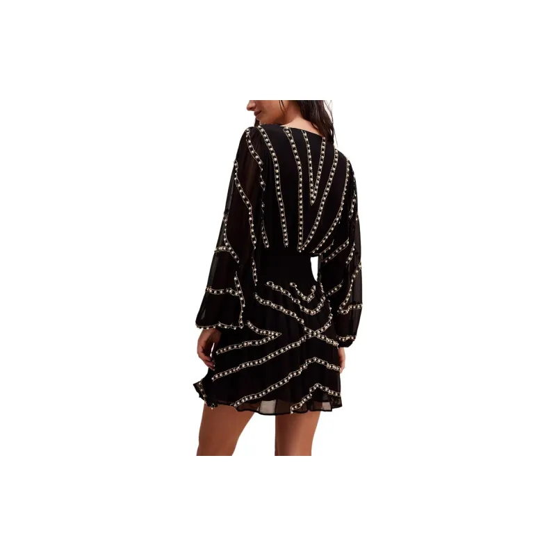 FREE PEOPLE Jen's Pirate Booty Odyssey Mini Dress Long-Sleeved Dresses Women's BLACK/Black-1