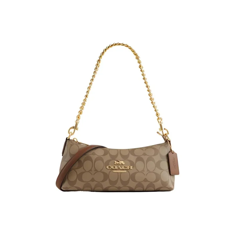 COACH Leather Baguette Bag Handbag Shoulder Bag Women's Brown-0