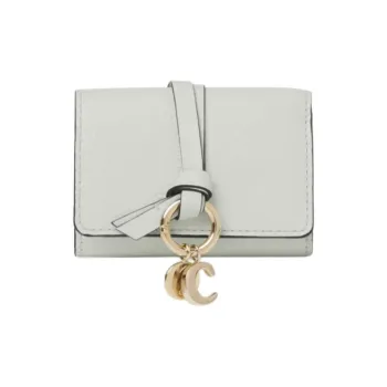 Chloe Alphabet Grained Calfskin Wallet Mini Women's Blue Mist