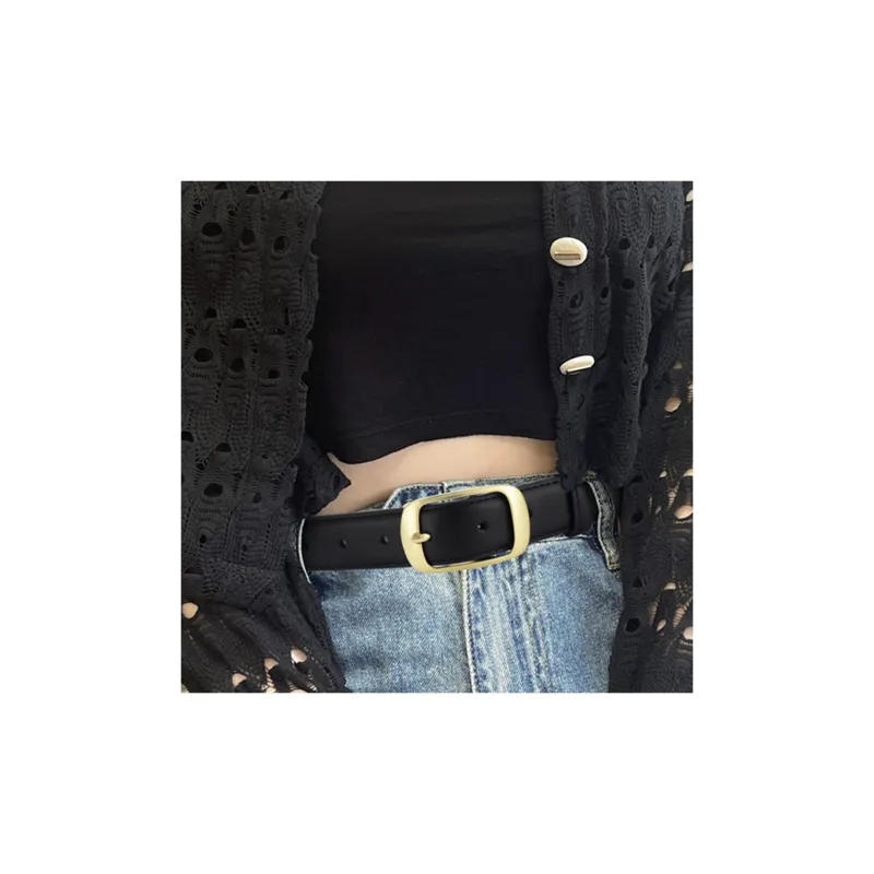 ALIEN BANG Double-Strand Pin Buckle Chanel-Inspired Preppy Style Leather Belts Women's Width 2.8cm-1