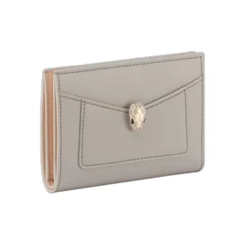 BVLGARI Calfskin Card Holder Women's Gray