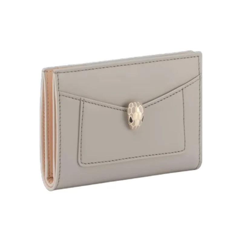 BVLGARI Calfskin Card Holder Women's Gray-0