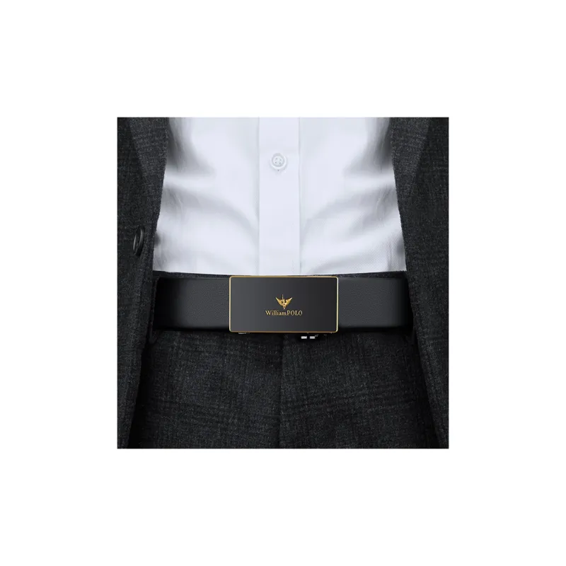 WilliamPOLO Top Grain Cow Leather Leather Belts Men's Gold 3.4cm Wide-5