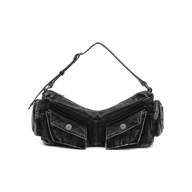 SMFK Twill Denim Fabric Shoulder Bag Regular Women's Wilderness Black-2