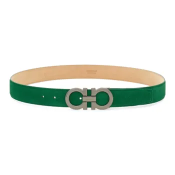 FERRAGAMO Logo Design Smooth Buckle Suede Leather Belts Women's Green Width 3.3CM