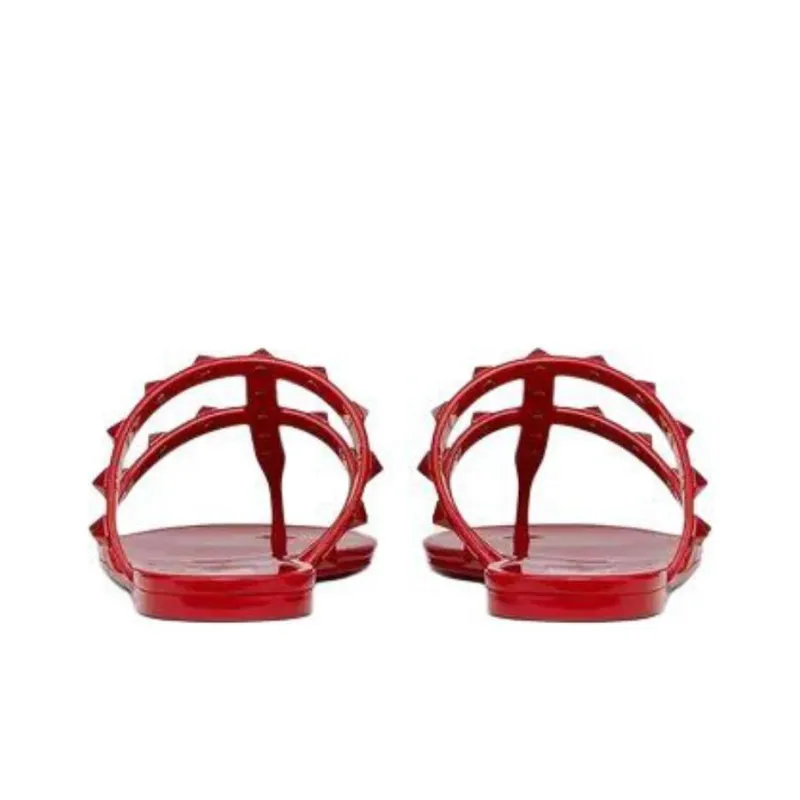 Valentino Rockstud Quiet Flip Flops Women's Red-4